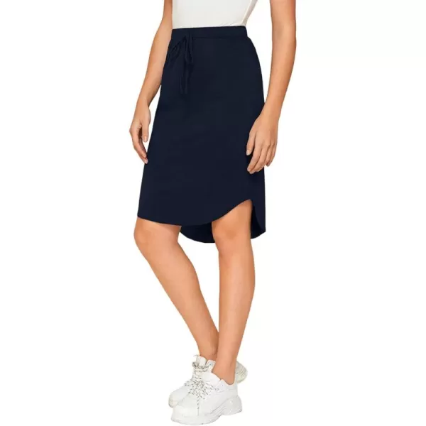 WDIRARA Women's Casual Drawstring Waist Split Back Solid Midii Skirt