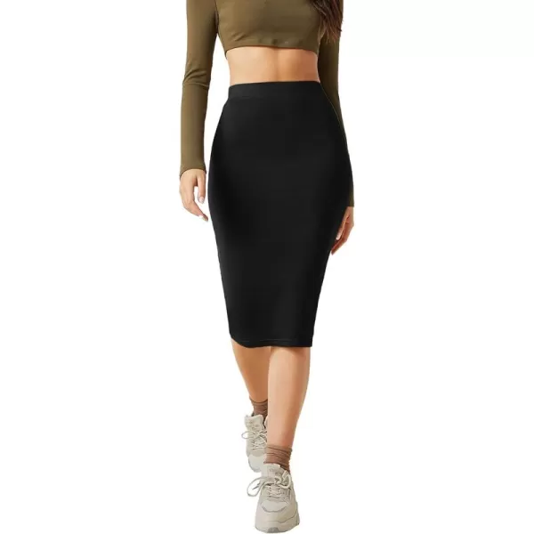 WDIRARA Women's Casual Drawstring Waist Split Back Solid Midii Skirt