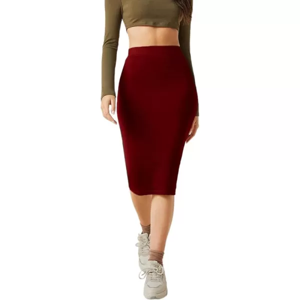 WDIRARA Women's Casual Drawstring Waist Split Back Solid Midii Skirt