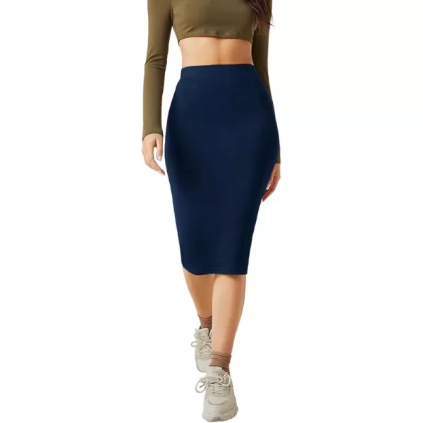 WDIRARA Women's Casual Drawstring Waist Split Back Solid Midii Skirt