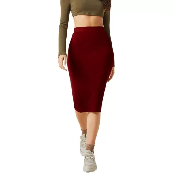 WDIRARA Women's Casual Drawstring Waist Split Back Solid Midii Skirt