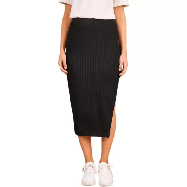 WDIRARA Women's Casual Drawstring Waist Split Back Solid Midii Skirt