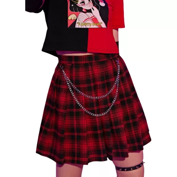 WDIRARA Women's Casual Plaid High Waist Pleated A-Line Uniform Mini Skirt