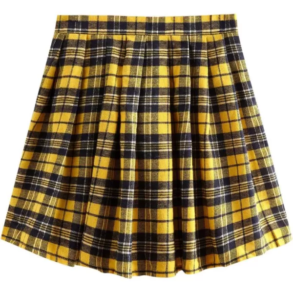 WDIRARA Women's Casual Plaid High Waist Pleated A-Line Uniform Mini Skirt