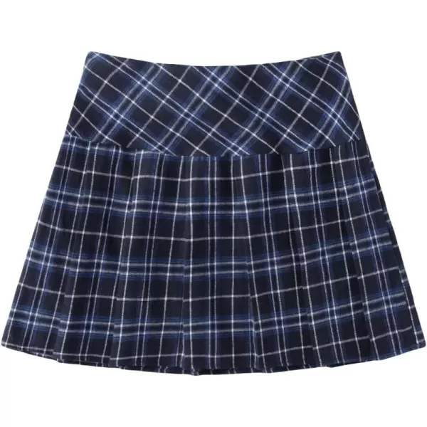 WDIRARA Women's Casual Plaid High Waist Pleated A-Line Uniform Mini Skirt