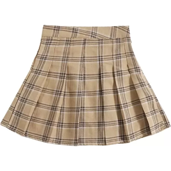 WDIRARA Women's Casual Plaid High Waist Pleated A-Line Uniform Mini Skirt