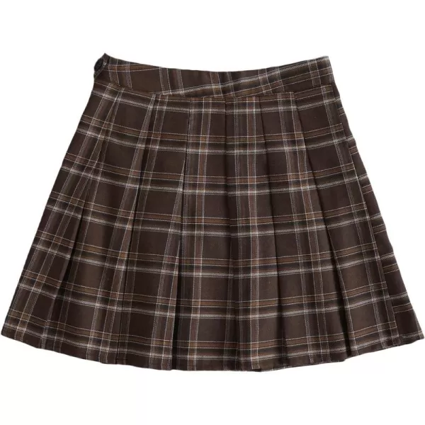 WDIRARA Women's Casual Plaid High Waist Pleated A-Line Uniform Mini Skirt