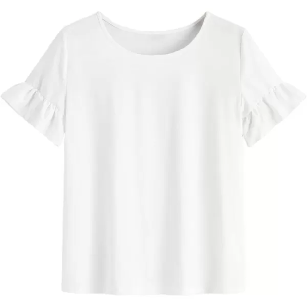 WDIRARA Women's Casual Ruffle Sleeve Round Neck Solid Tee Shirt