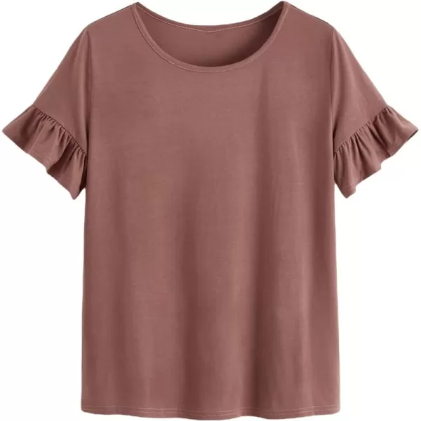 WDIRARA Women's Casual Ruffle Sleeve Round Neck Solid Tee Shirt