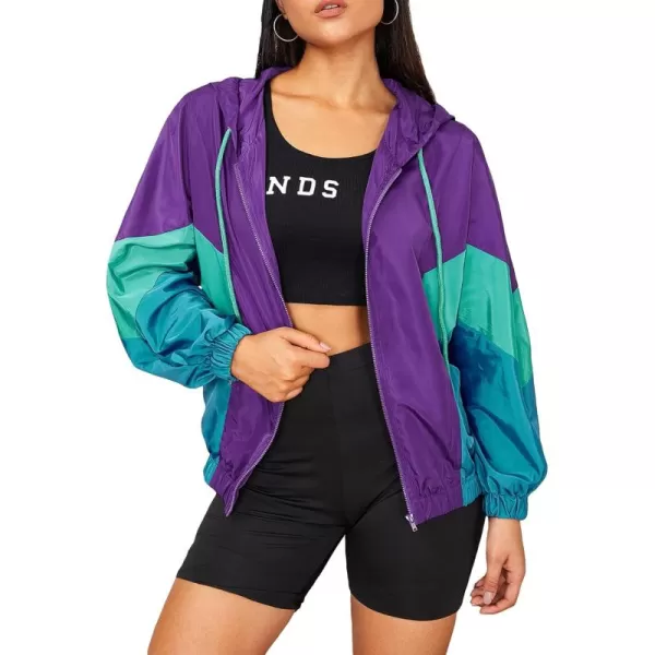 WDIRARA Women's Color Block Zipper Front Long Sleeve Sporty Windbreaker Jacket