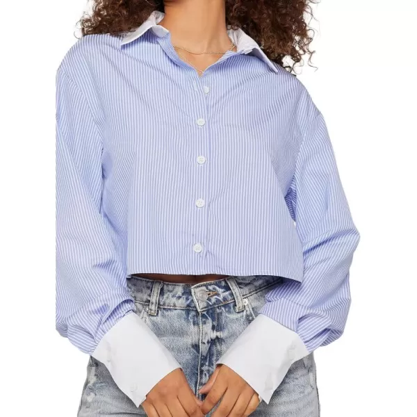 WDIRARA Women's Colorblock Button Up Shirt Collared Long Sleeve Blouse Top