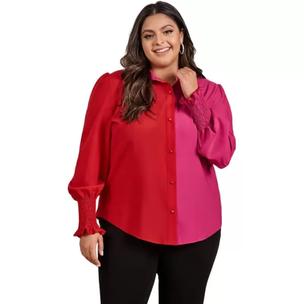 WDIRARA Women's Colorblock Button Up Shirt Collared Long Sleeve Blouse Top