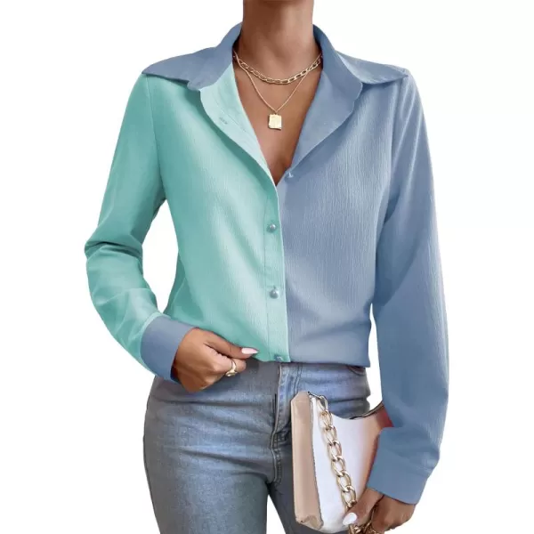 WDIRARA Women's Colorblock Button Up Shirt Collared Long Sleeve Blouse Top