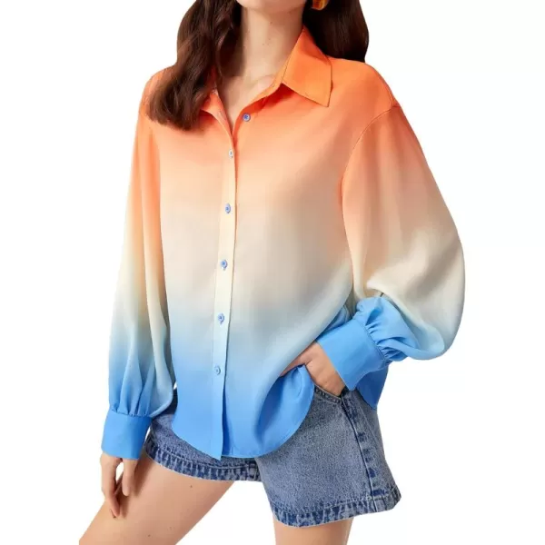 WDIRARA Women's Colorblock Button Up Shirt Collared Long Sleeve Blouse Top