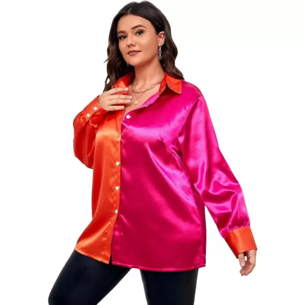 WDIRARA Women's Colorblock Button Up Shirt Collared Long Sleeve Blouse Top