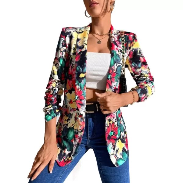 WDIRARA Women's Colorblock One Button Open Front Shawl Collar Long Sleeve Blazer