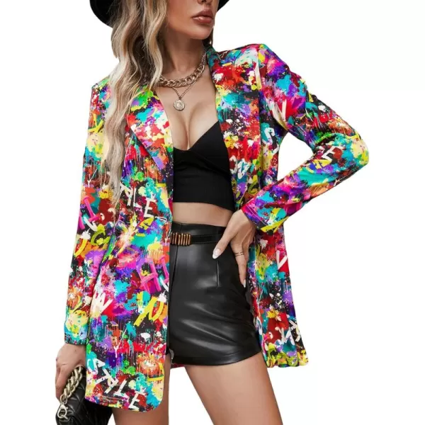 WDIRARA Women's Colorblock One Button Open Front Shawl Collar Long Sleeve Blazer
