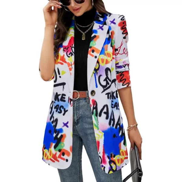 WDIRARA Women's Colorblock One Button Open Front Shawl Collar Long Sleeve Blazer