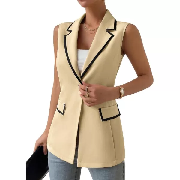 WDIRARA Women's Colorblock V Neck Sleeveless Button Front Blazer Vest Jacket Casual Waistcoat