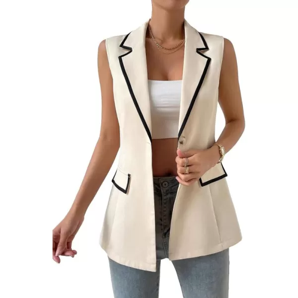 WDIRARA Women's Colorblock V Neck Sleeveless Button Front Blazer Vest Jacket Casual Waistcoat