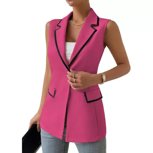 WDIRARA Women's Colorblock V Neck Sleeveless Button Front Blazer Vest Jacket Casual Waistcoat