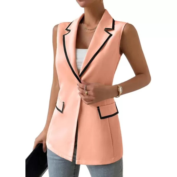 WDIRARA Women's Colorblock V Neck Sleeveless Button Front Blazer Vest Jacket Casual Waistcoat
