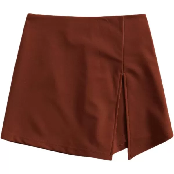 WDIRARA Women's Contrast Binding Knot Side Mid Waist Asymmetrical Skirt Shorts