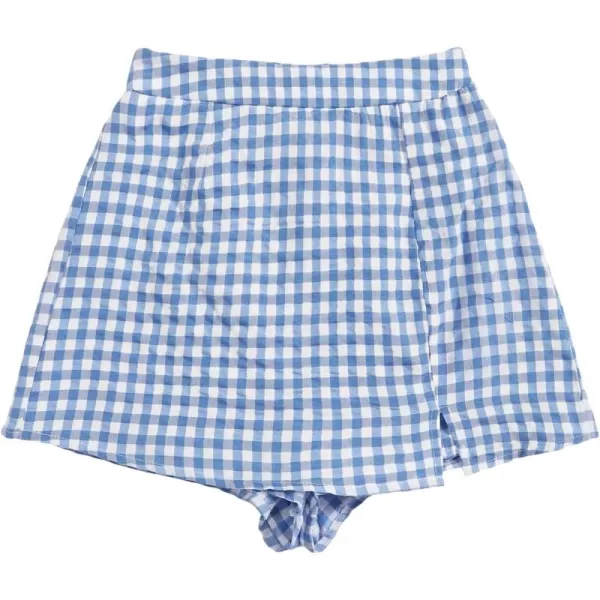 WDIRARA Women's Contrast Binding Knot Side Mid Waist Asymmetrical Skirt Shorts