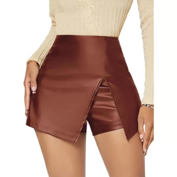 WDIRARA Women's Contrast Binding Knot Side Mid Waist Asymmetrical Skirt Shorts