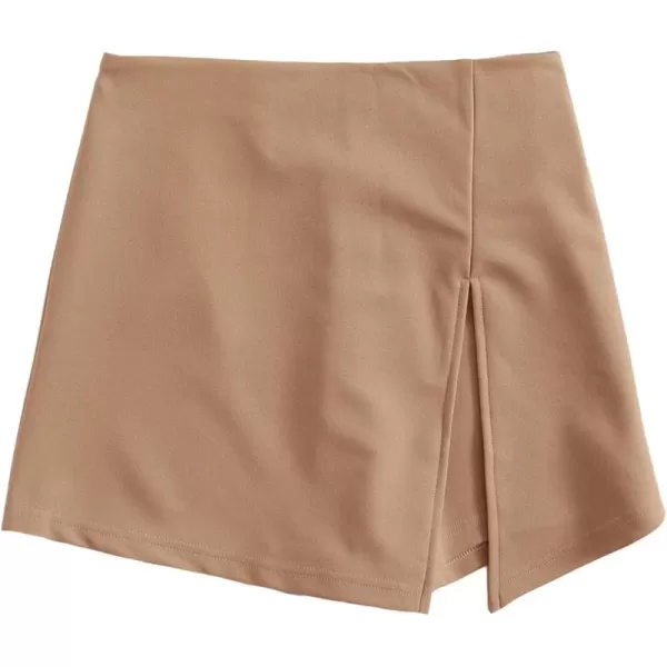 WDIRARA Women's Contrast Binding Knot Side Mid Waist Asymmetrical Skirt Shorts