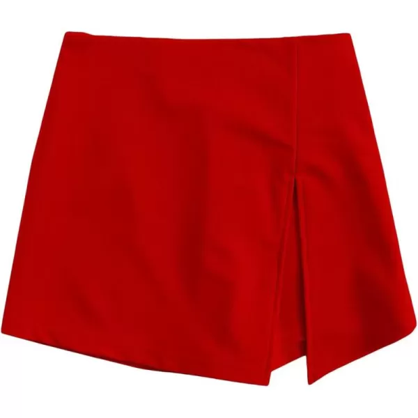 WDIRARA Women's Contrast Binding Knot Side Mid Waist Asymmetrical Skirt Shorts