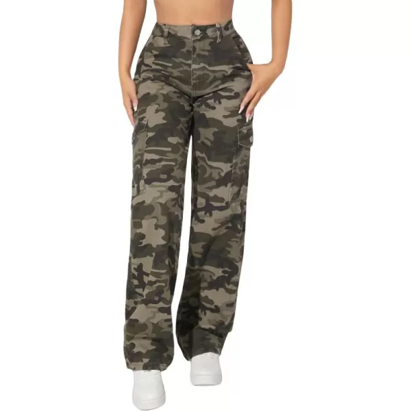 WDIRARA Women's Cow Print High Waist Wide Leg Jeans Casual Long Denim Pants