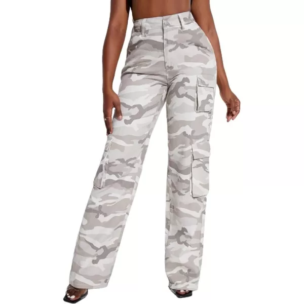 WDIRARA Women's Cow Print High Waist Wide Leg Jeans Casual Long Denim Pants
