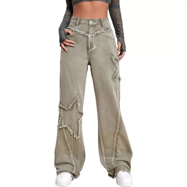 WDIRARA Women's Cow Print High Waist Wide Leg Jeans Casual Long Denim Pants