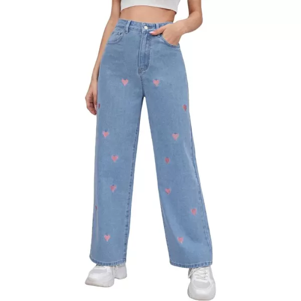 WDIRARA Women's Cow Print High Waist Wide Leg Jeans Casual Long Denim Pants