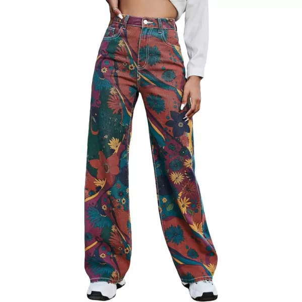 WDIRARA Women's Cow Print Ripped Jeans High Waisted Button Skinny Denim Pants