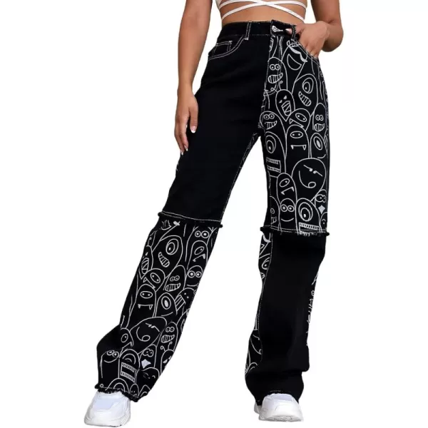 WDIRARA Women's Cow Print Ripped Jeans High Waisted Button Skinny Denim Pants
