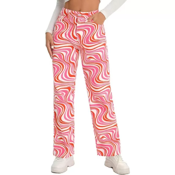 WDIRARA Women's Cow Print Ripped Jeans High Waisted Button Skinny Denim Pants