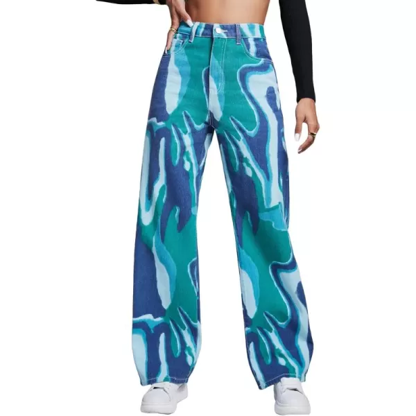 WDIRARA Women's Cow Print Ripped Jeans High Waisted Button Skinny Denim Pants