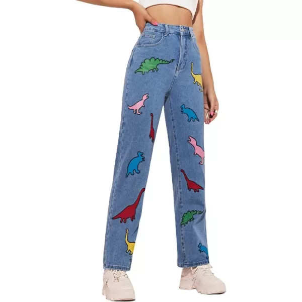 WDIRARA Women's Cow Print Ripped Jeans High Waisted Button Skinny Denim Pants