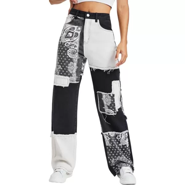 WDIRARA Women's Cow Print Ripped Jeans High Waisted Button Skinny Denim Pants
