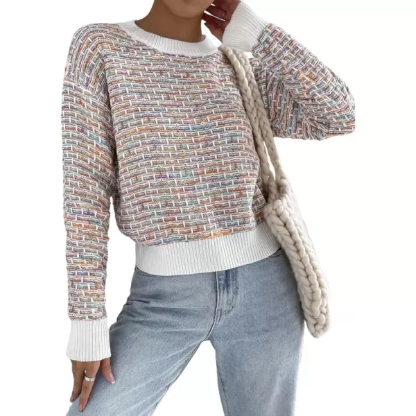 WDIRARA Women's Crew Neck Long Sleeve Knit Sweater Casual Pullovers Tops