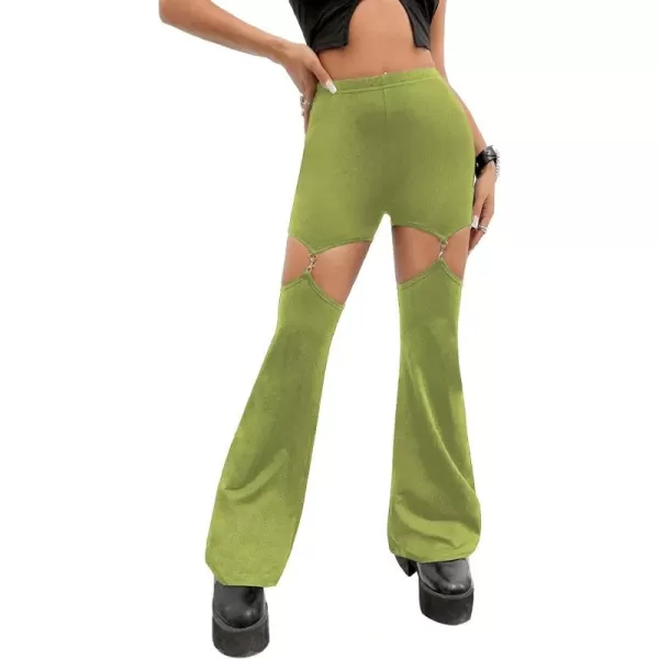 WDIRARA Women's Cut Out High Waisted Flare Elastic Waist Party Leggings Night Out Pants