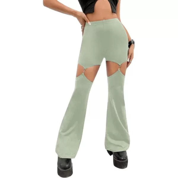 WDIRARA Women's Cut Out High Waisted Flare Elastic Waist Party Leggings Night Out Pants