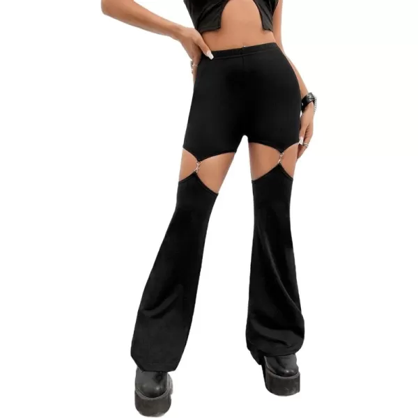 WDIRARA Women's Cut Out High Waisted Flare Elastic Waist Party Leggings Night Out Pants