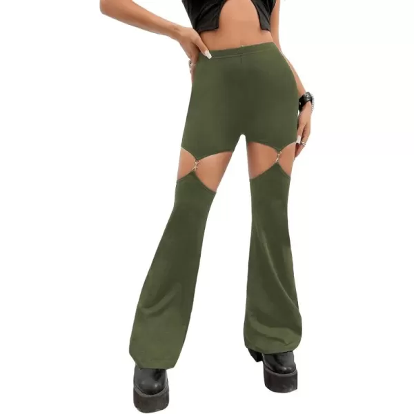 WDIRARA Women's Cut Out High Waisted Flare Elastic Waist Party Leggings Night Out Pants