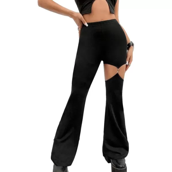 WDIRARA Women's Cut Out High Waisted Flare Elastic Waist Party Leggings Night Out Pants