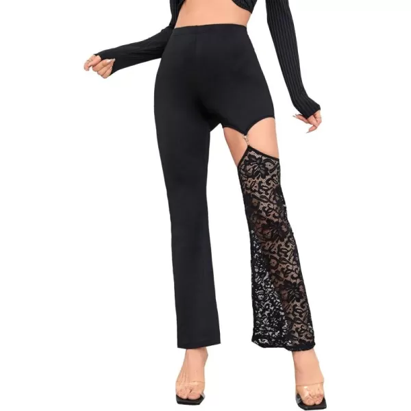 WDIRARA Women's Cut Out High Waisted Flare Elastic Waist Party Leggings Night Out Pants