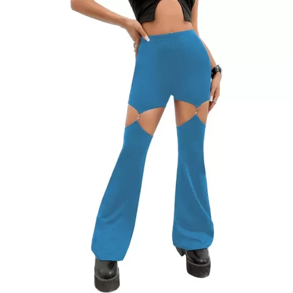 WDIRARA Women's Cut Out High Waisted Flare Elastic Waist Party Leggings Night Out Pants