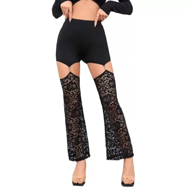 WDIRARA Women's Cut Out High Waisted Flare Elastic Waist Party Leggings Night Out Pants